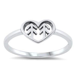 Small Pine Tree Heart Ring Band Nature Solid 925 Sterling Silver size 8